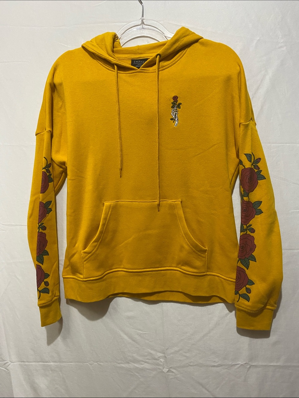 Empyre Mustard Yellow Rose Sleeve Crewneck Hoodie